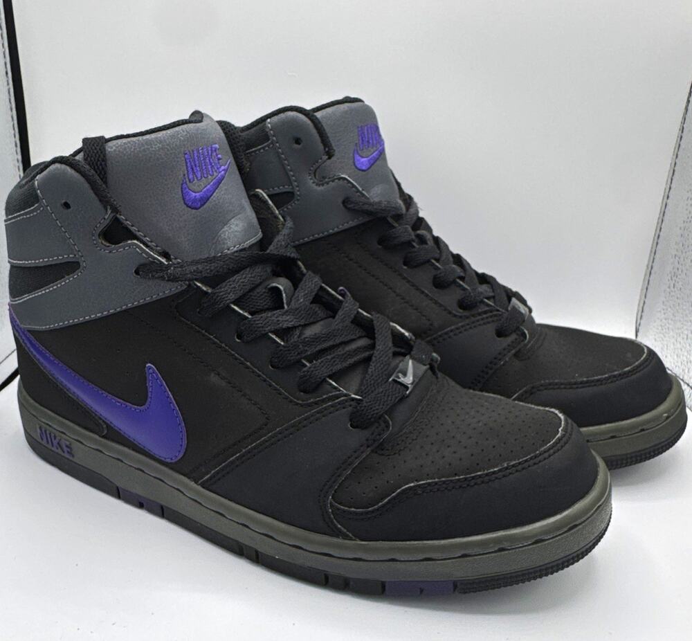 Nike Mid Top Athletic Sneakers Black Gray Purple Lace Up Rubber Outsole